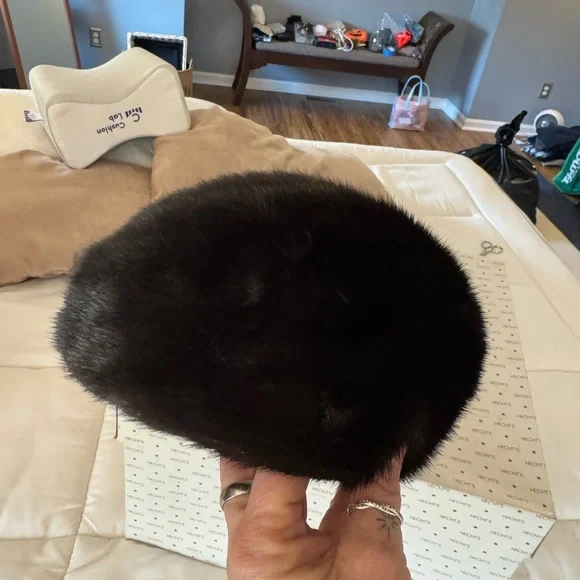 Saga Full Length Black Mink Coat with 2 mink Caps in black and white. - Picture 6 of 15